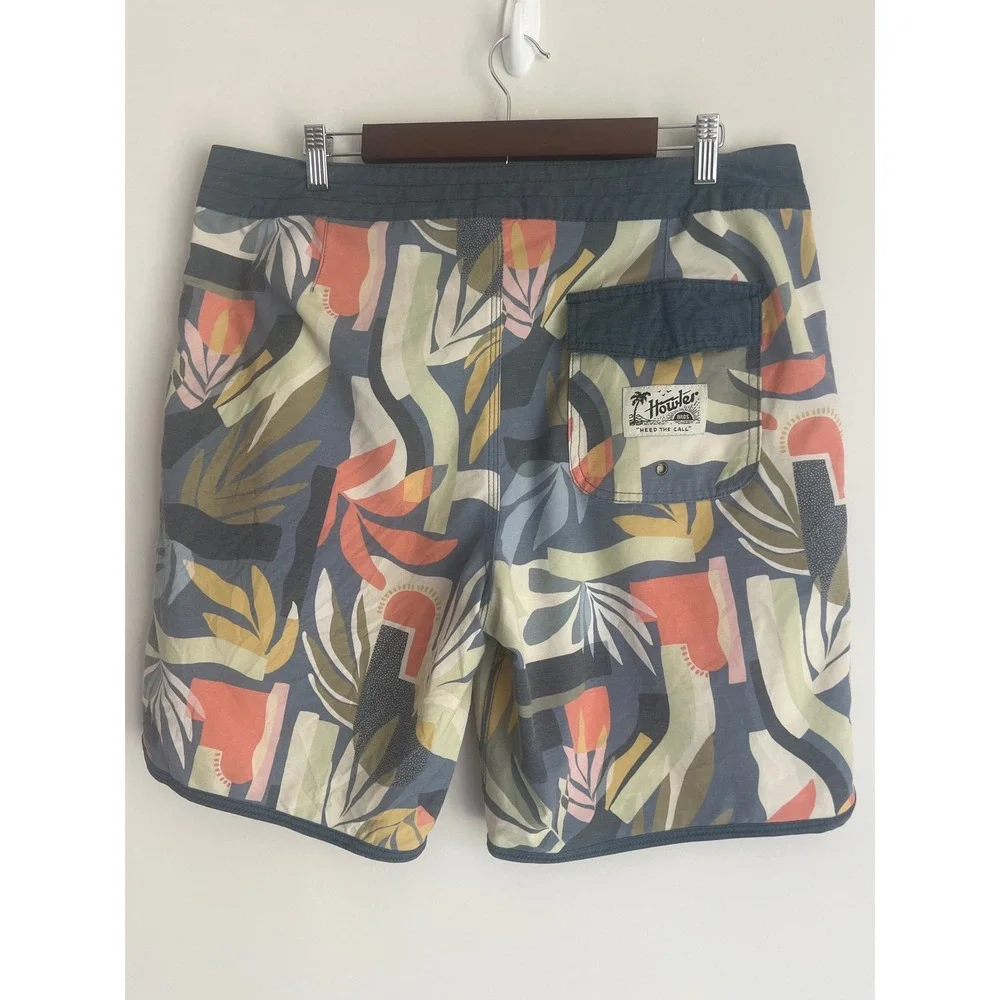 Howler Bros Men's Tropical Abstract Board Shorts Blue Yellow Size 36 Retro